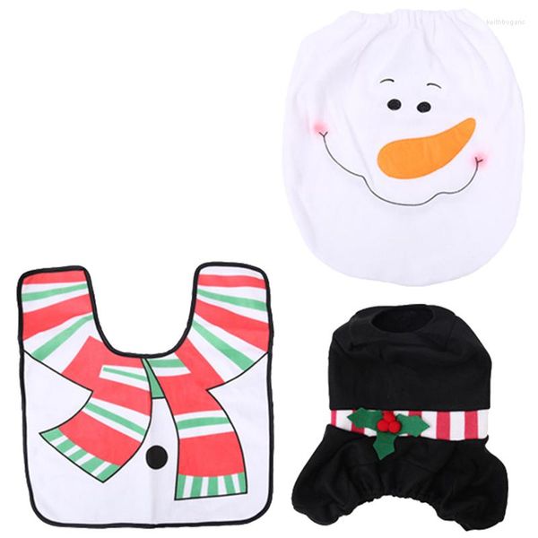 LIXF 3 Teile/satz Badezimmer Weihnachtsmann Toilettenfußpolster Sitzbezug Kappe Set Teppich Wohnaccessoire Weihnachtsdekorationen