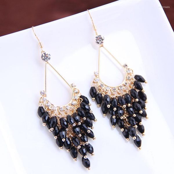 Orecchini pendenti Lusso da sposa Matrimonio Champagne Colore nero Cristallo Waterdrop Goccia lunga Brincos Gioielli Regalo di Natale