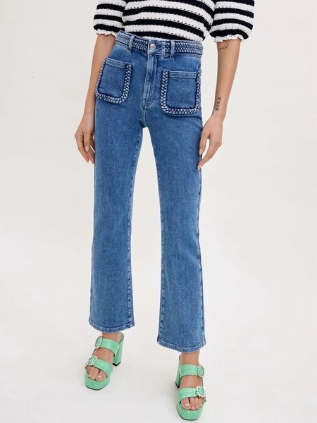 Jeans femininos IOO 2023 Primavera verão Francês Teas Pontas de cintura alta Micro renda de qualidade Man Maje 230306