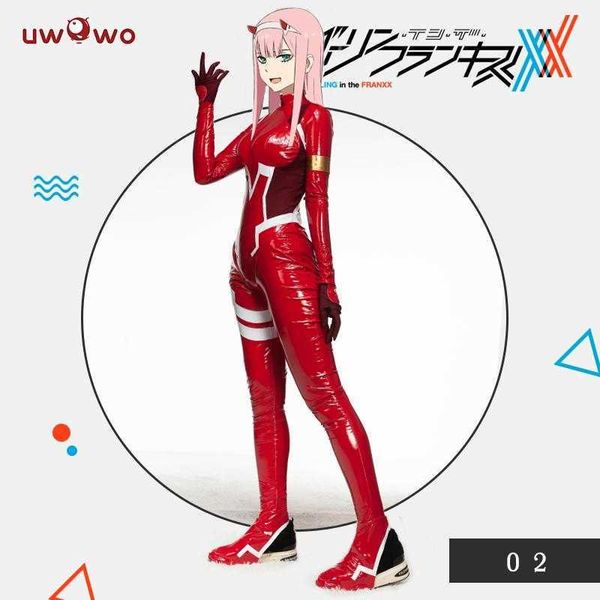 Trajes de anime em estoque uwowo zero dois cosplay vêm querido no franxx 02 anime zentai cosplay bodysuit plug plux feminino