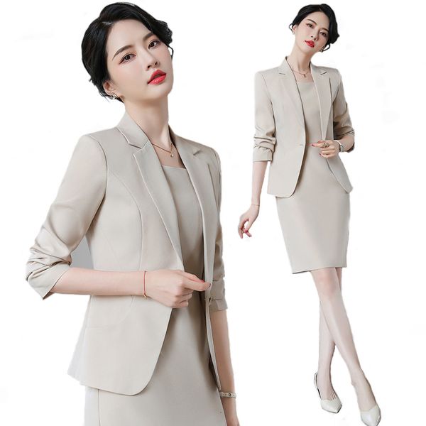 Damenanzüge, Blazer, elegant, Blazer, Kleid, Anzüge, Damen, Business, Arbeitsuniform, Bürodame, berufstätig, zweiteiliges Set, Anzug, Kleid, weiblich, modisch, 230306