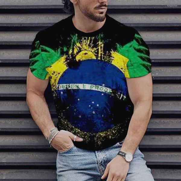 Magliette da uomo 2023 camicia vintage bandiera brasiliana manica corta gotico per uomo top oversize Tee Punk Streetwear