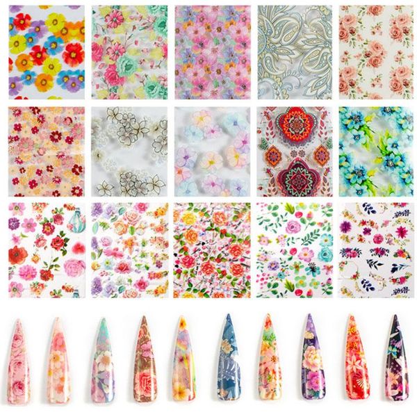 Decorações de arte na unha 1 caixa / 10pcs Manicure Starry Sky Stickers Japonês Spring Rose Flower Decoration Sticker Transfer Paper