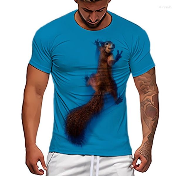 Camisetas de camisetas masculinas camisa de esquilo 3D Tees gráficos de animais lindos tops homens/mulheres rosto fofo camiseta engraçada camiseta de estimação