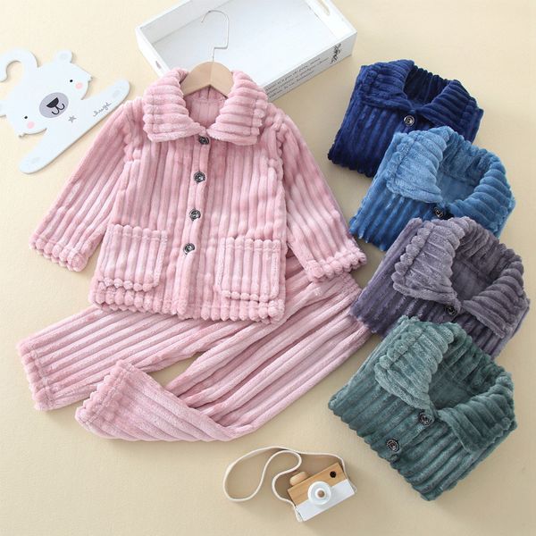 Pijama pijama conjunto para meninos Autumn Flannel Warm Sleepwear meninas de roupas de inverno Pijamas de manga comprida duas peças Teen Kids Homewear 230306