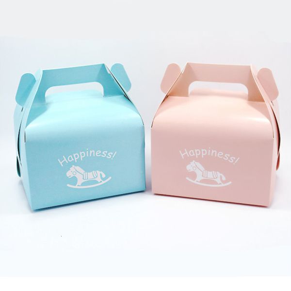 Gift Wrap 10 Pcs Cute Wooden Horse Cake Food Wrapping Box Christmas Gift Box Container Supplies Cookies Pack Bag Year Party Candy Box 230306