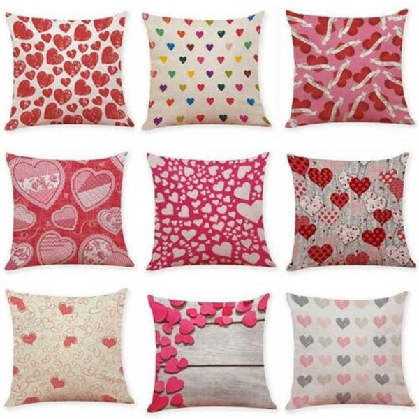 Cuscino San Valentino Fodera a forma di cuore in cotone e lino Decor per la casa Divano sedia 45 cm Forever Love Coppia amante regalo