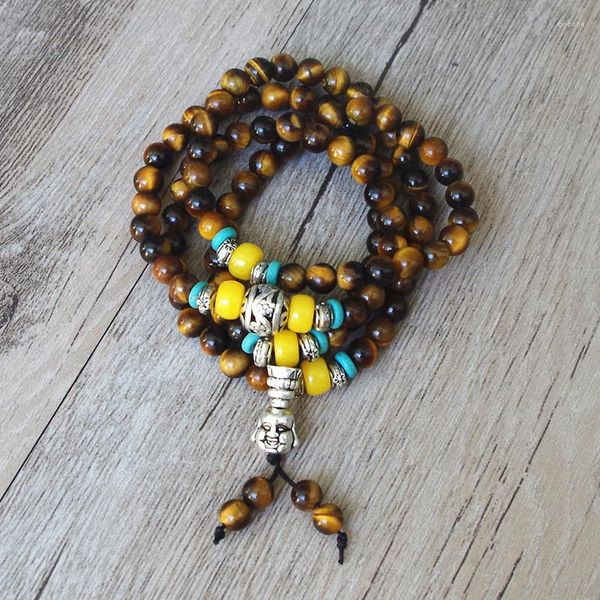 Mulheres de Strand homens 6mm 108 contas tibetano Buda chakra mala pulseira de tigre ioga ioga zen canteiro jóias de miçangas