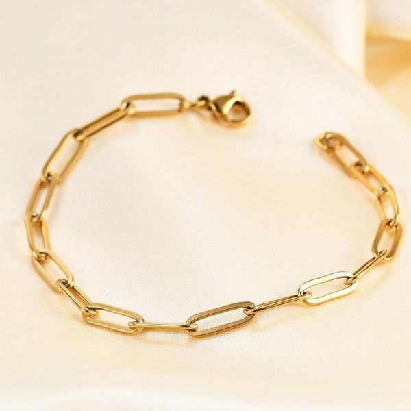 Link Armbänder Kette 14K Gold Armband Frauen Edelstahl Büroklammer Handgelenk Paar Schmuck