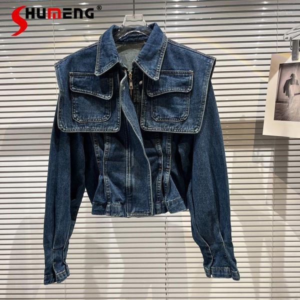 Jackets femininos 2023 Spring Ladies Streetwear Classic Style Jacket Denim Jacket feminino Fashion Simples Solid Color Jeans curto