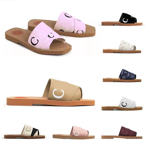 Großhandel Woody Flache Pantoletten Slides Sandalen Männer Frauen Hausschuhe Weiß Rosa Leinwand Quadratische Spitze Spitze Stickerei Schlange Herren Sommer Sandale Mode Strand Outdoor Home 35-42