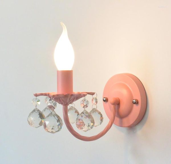 Lampada da parete in cristallo rosa per bambini, camera da letto creativa, sala da pranzo, corridoio, blu caldo