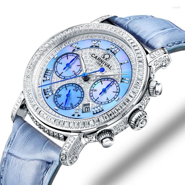 Нарученные часы Швейцария часов Carnival Full Diamond Watch Women Japan Miyota Автоматические механические сапфировые часы C86905-4