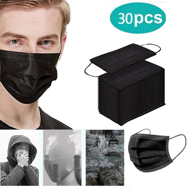 Parti Maskeleri 30 PCS Siyah Tek Kullanımlık Yetişkin Yıldızlar Desen Koruyucu Ağız Maks Fahsion Masque 3ply Dokuma Banda Earloop