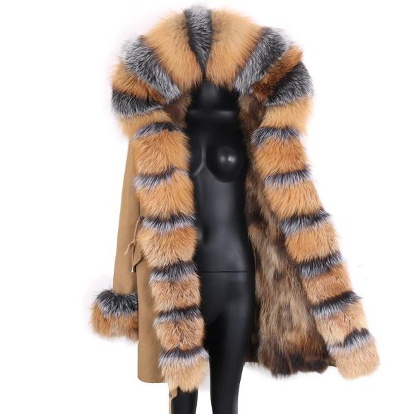 FUEX FUL FAUX 2023 Mulheres casaco parka Jaqueta de inverno longa Designer de luxo de capa de chuva à prova d'água com colarinho de raccoo Removável