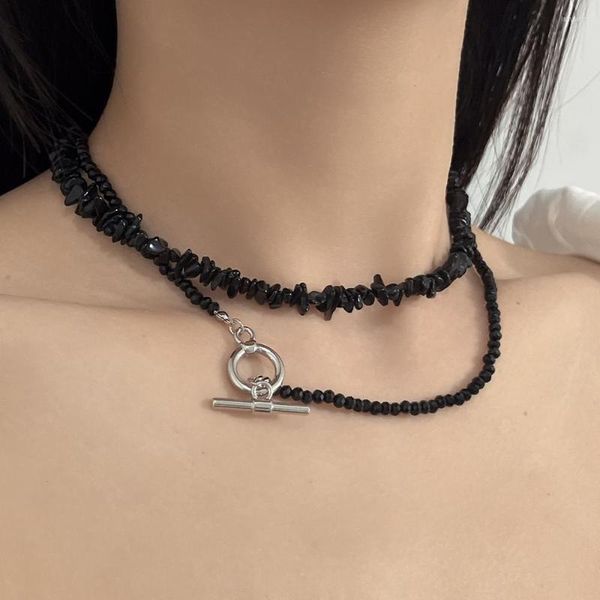 Choker Gsold Retro Black Gravel Stone Beadered Ожерелье для женского переключателя застежка застежка слое