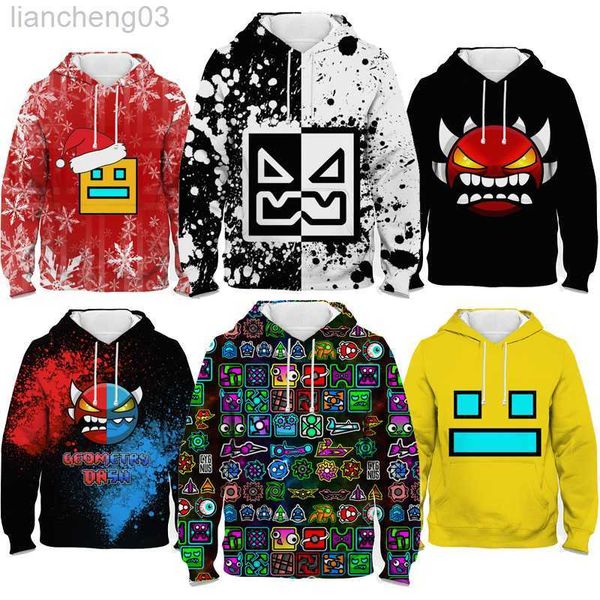 Kadın Hoodies Sweatshirts Çocuklar Kızgın Geometri Dash 3D Baskı Hoodies Erkek Kız Karikatür Anime Sweatshirts Çocuklar Günlük Sulaklar Çıkışları Sudadera W0306