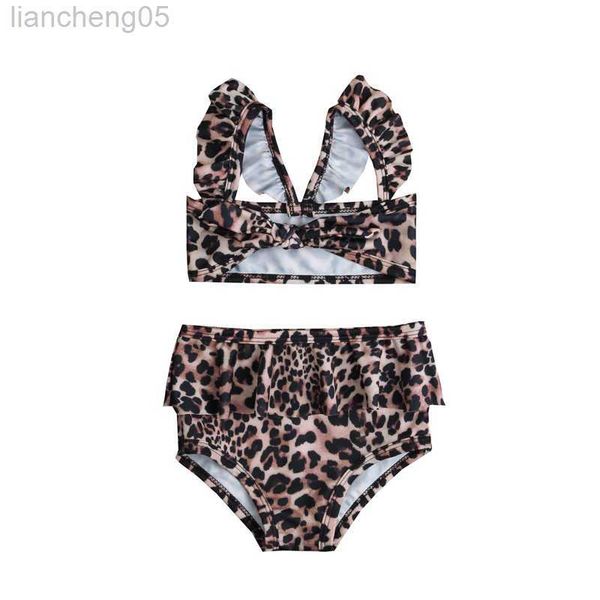 Einteilige Kinder Bademode Mädchen Leopardenmuster Kleines Mädchen Bademode Badeanzug Kinder Badeanzug Strand Tragen Rüschen Bikini Set Badeanzug W0310