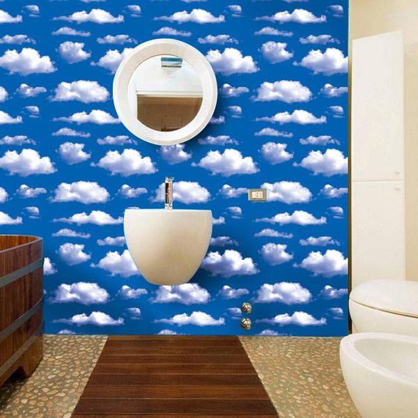 Tapeten, blauer Himmel und weiße Wolken, Muster, wasserdicht, selbstklebende PVC-Tapete, Badezimmer, Wohnzimmer, Schlafzimmer, Heimdekoration