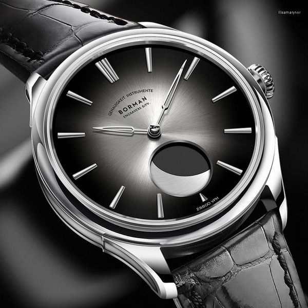 Relógios de pulso na Suíça Borman Relógios Mecânicos Automáticos de Mecânica 50m Sapphire Sapphire Lua Relógios de fase