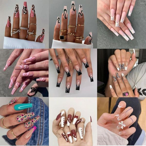 False unhas 24pcs/caixa Pressione as ferramentas de manicure destacáveis ​​capa completa bailarina francesa Dicas de unhas de caixão falso