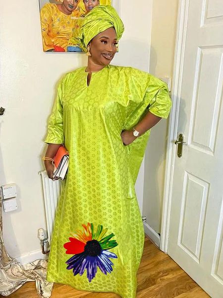 Ethnische Kleidung Grün Große Größe Bazin Riche Femme 2023 Neueste Tägliche Party Abendkleider African Dashiki Robe Lange Kleider
