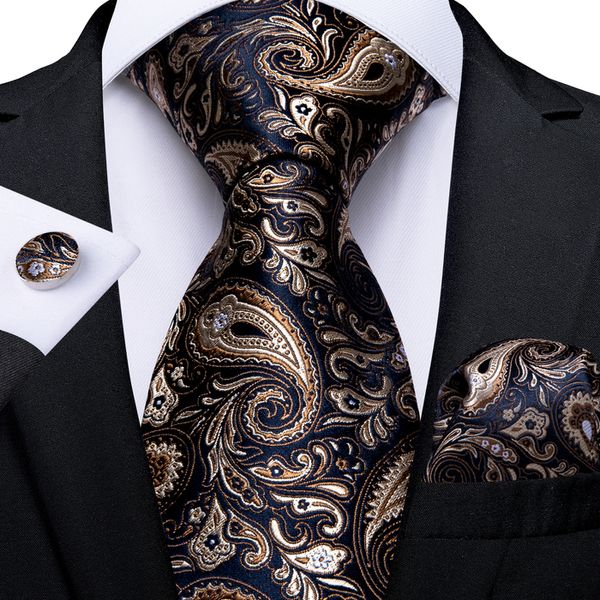 Bow Ties erkekler altın mavi paisley düğün kravat erkekler için hanky cufflinks ipek erkekler set parti iş moda dibangu tasarımcı mj-7249 230306