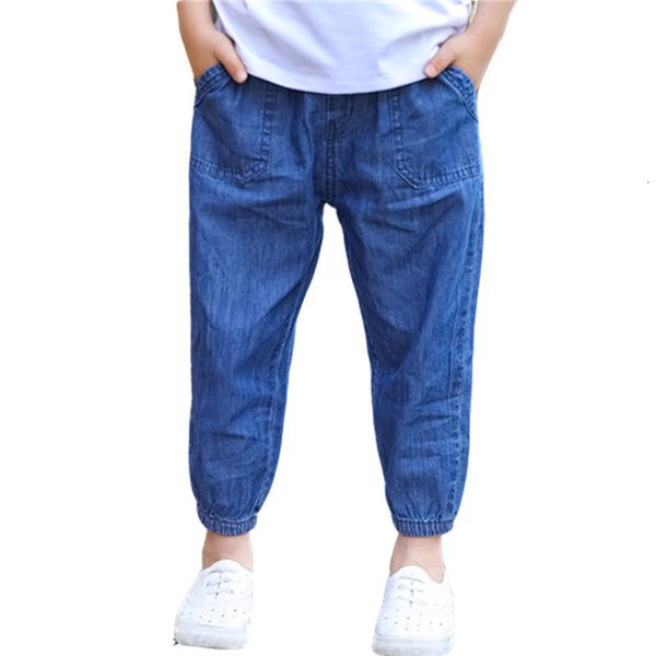 Jeans Jeans Jeans Crianças Summer Coréia estilo tornozelo calça sólida cor fina de calça fina de calça infantil para menino 4 5 7 9 11 anos 230306