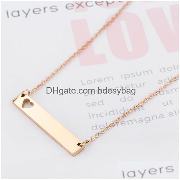 Pendant Necklaces Love Heart Necklace Newest Fashion Gold Solid Blank Bar Stainless Steel For Buyer Own Engraving Jewelry Diy Drop D Dhpv9