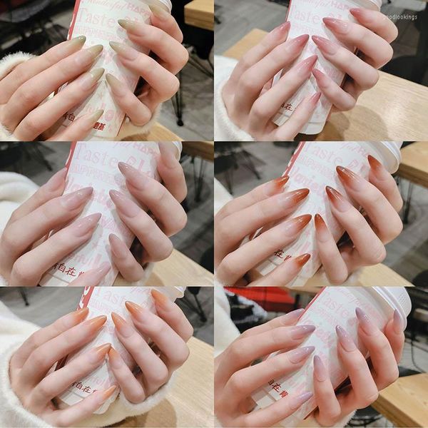Unghie finte 24pcs Punte per unghie finte a spillo Gradienti Stampa a punta rosa su manicure Copertura completa in acrilico per ragazze