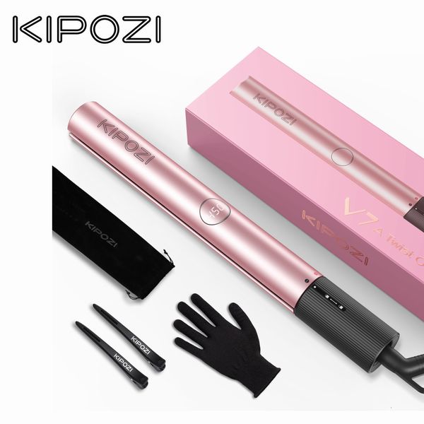 Haarglätter KIPOZI V7 Pro Glätteisen Lockenstab 2 in 1 Dual-Spannung Titan für Salon Automatische Abschaltung Glätteisen Roségold 230306