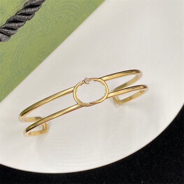 Двойное кольцо Золотое братч Женщины овальные геометрические браслеты Один алмазный полая простые украшения