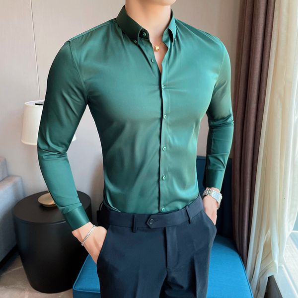 Camisas casuais masculinas de manga longa Men camisas de vestido Simples todos combinam comercial Blusa de escritório casual fit