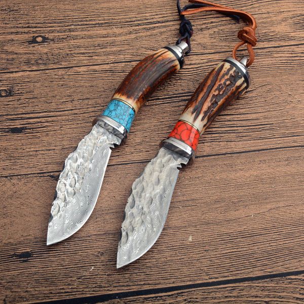 Top Qualität G7202 Damscus Feste Klinge Jagdmesser Drop Point Klinge Horn Griff Outdoor Camping Wandern Angeln Jagd Überleben Gerade messer