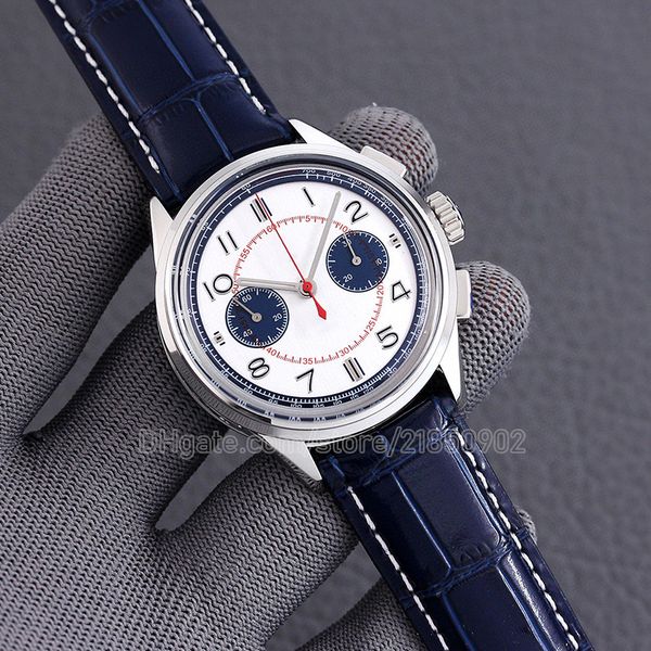 Luminous Sapphire assiste Luxury Watch White Dial Mechanical 6 Pin Fashion Classic Style 7750 Wristwatch Mens Cronógrafo Wristwatch Montre de Luxe