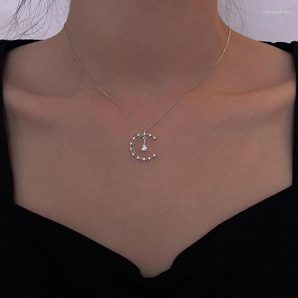Подвесные ожерелья луна капля воды для женщин Полово полумесяца блестящие цирконы цепные цепи