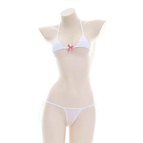 Damen Bademode Bikini 2023 Frauen Badeanzug Bikinis Set Biquini Schwimmen Anzug Sexy Eis Seide Gitter Bogen Japanische Halter Spitze transparent