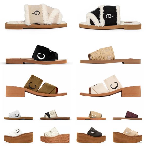 Original Women Woody Pantofole Sandali Mules Flat Sandaels Slides Designer Canvas Bianco Nero Sail Wine Red Chole Womens Fashion Outdoor Beach Slipper Shoes