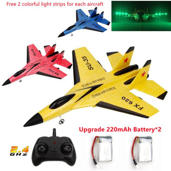 Aeronaves elétricas RC RC Plane SU 35 Com Luzes LED Modelo de vôo do controle de vôo 2 4G Fighter Hobby Avião Epp Toys Kids Gift 230303