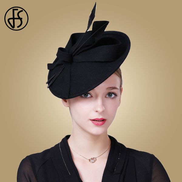 Стингские шляпы Brim FS Элегантная шерстяная черная федора шляпы для женщин очаровательные шляпы Свадебная шляпа красная синяя шляпа для пибет