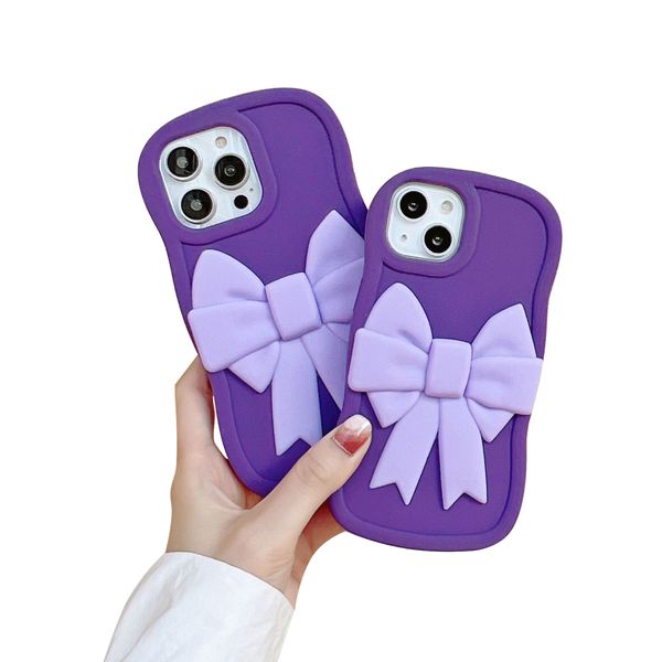 Cartoon Bow Coase Crose Candy Coland Purple Silicone Soft Case для iPhone Apple 14 14pro 14plus 13 12 11 Pro Max XS xr Не скользит.