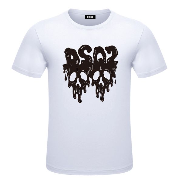DSQ2 Хлопковые мужские футболки летние буквы. Печата писем повседневная короткая рукав круглая шея футболка молодежь Универсальная черная белая рубашка DSQ DT6012