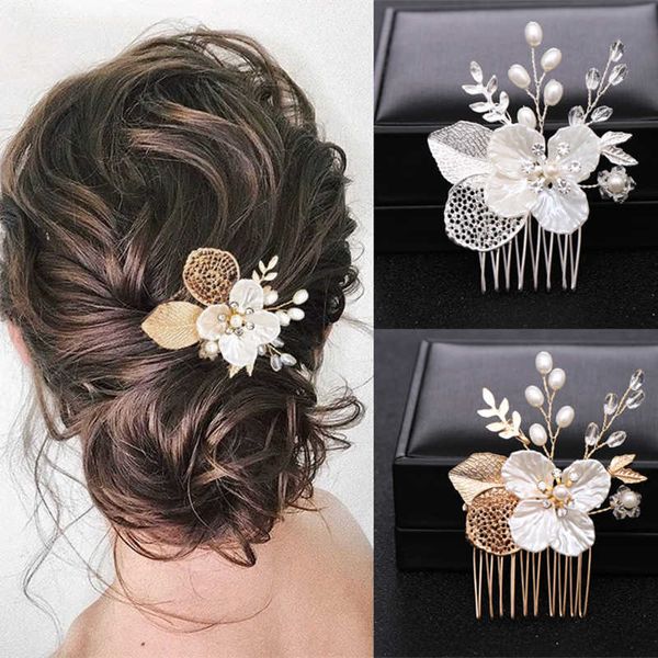 Tiaras Gold ou Silver Pearl Flower Crystal Hair Pin Band for Women Bride Wedding Bridal Hair Acessórios Jóias Combes R230306