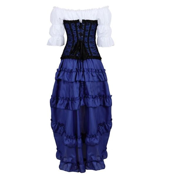 Bustiers Korsetts Gothic-Stil Korsett Kleid Frau Rock dreiteilig vorne hoch und niedrig unregelmäßiges Kostüm Burlesque Vintage Bustier KorsettsB