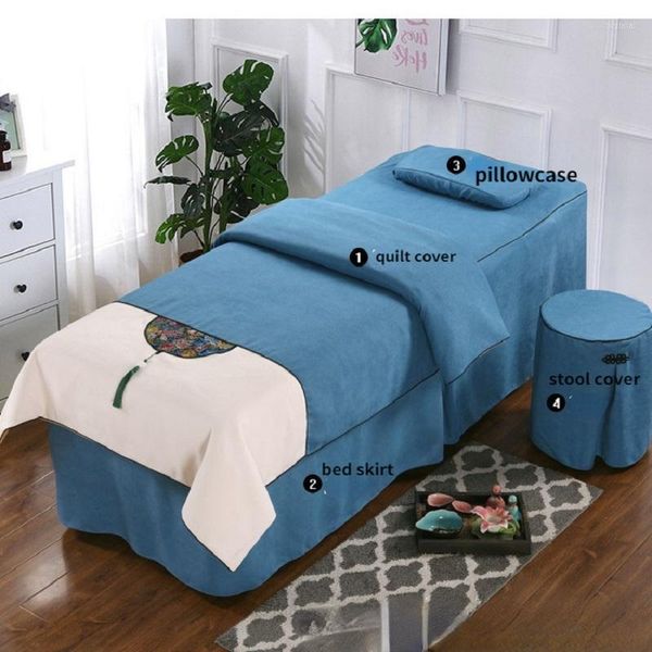 Bettwäsche-Sets 4 Stück Baumwollleinen für Schönheitssalon Tuina Massagetherapie Spa Bedskirt Stoolcover Kissenbezug Bettbezug