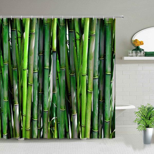 Cortinas de chuveiro Cortagem de bambu verde Corte de chuveiro Acessórios para o banheiro infantil Cora do banheiro Decoração de casa Decoração de banheiro cortina à prova d'água 230303