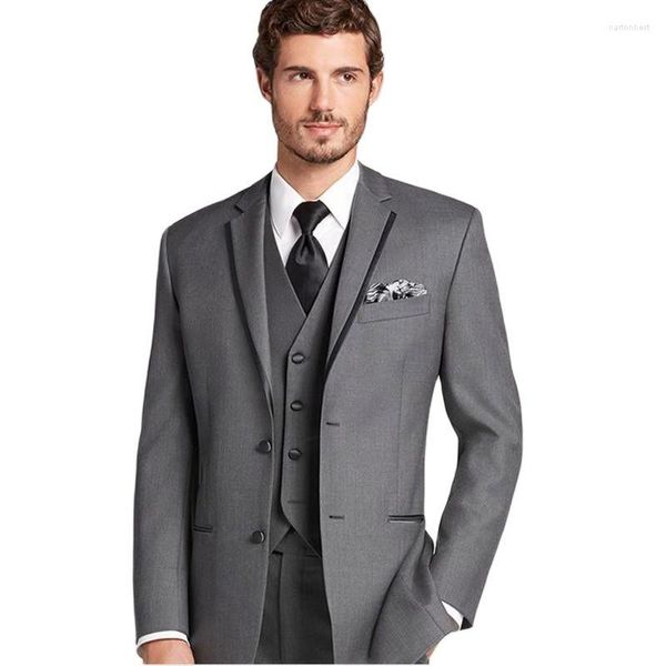 Herrenanzüge, hübscher grauer Bräutigam-Smoking, Herren-Abendkleid, Toast, Hochzeitsblazer, Business (Jacke, Hose, Weste, Krawatte) K:2116