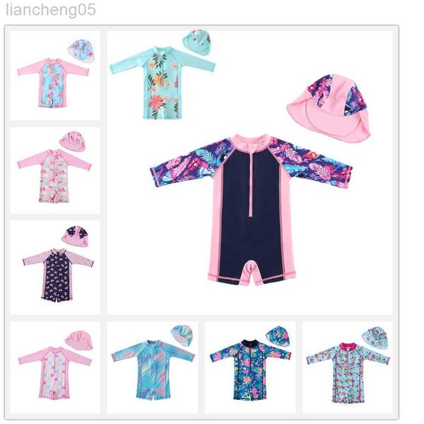 One-Pieces ere Girls Beachwear Dress Baby Swimwear Floral Swimming Comes Costume intero con cappello W0310