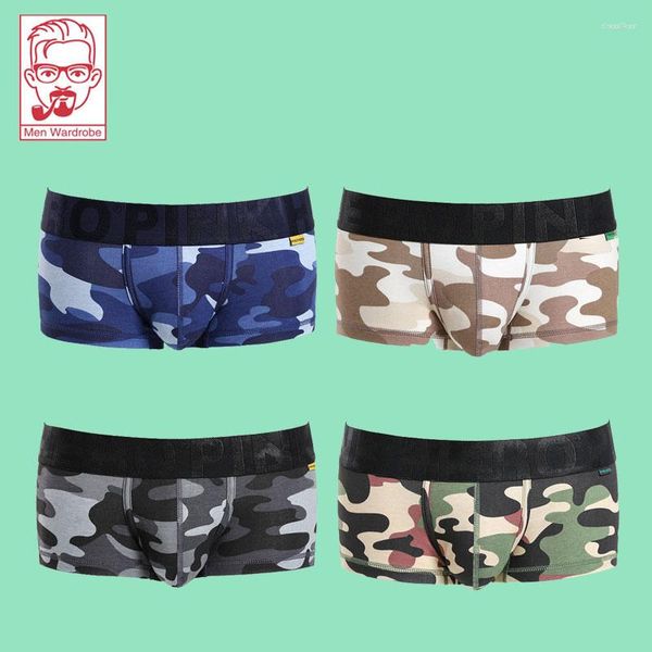 Underpants, algodão íntimo masculino de algodão curto boxer de campo de camuflagem impressão de calcinha masculina