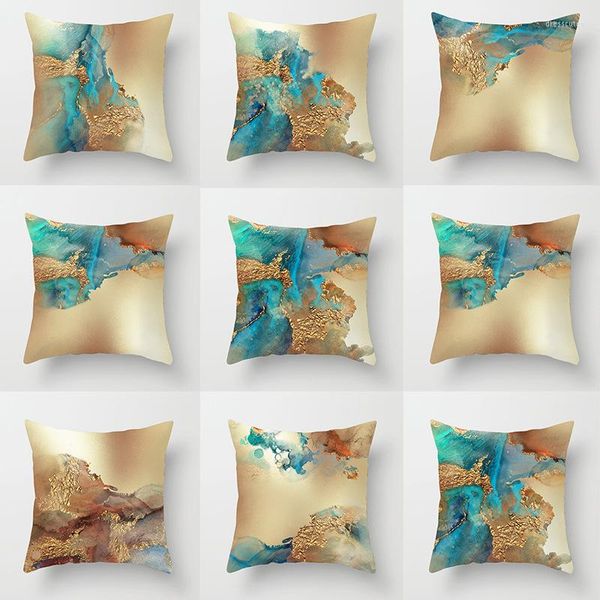 Kissen Nordisches Aquarell Gold Blau Textur Druckbezug Moderne Mode Dekorative Kissen Fall Sofa Auto Bett Überwurf